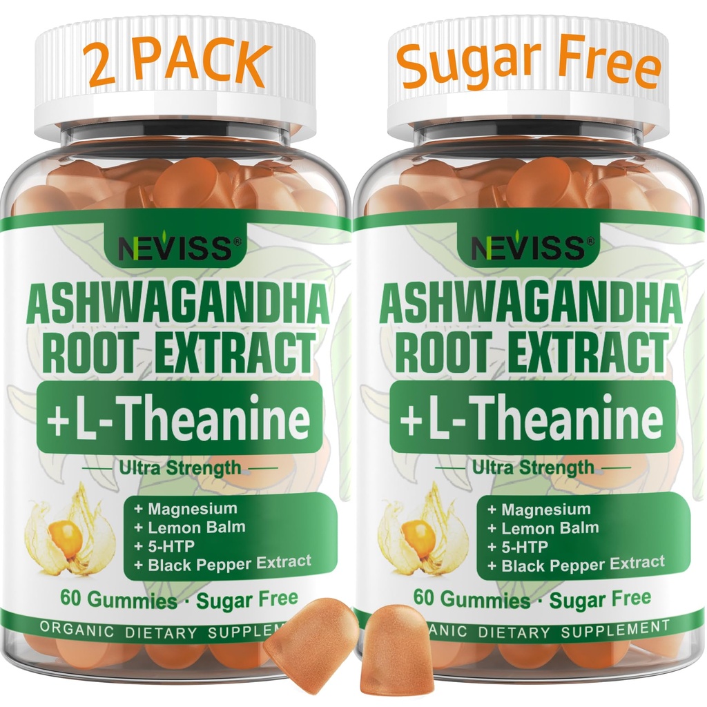 NEVISS Ashwagandha Gummies 2000 mg, Feel Reved, Plus Perrietary Mix with L-Theanine, 5-HTP, Lemon Balm, Calm için Magnezyum, Zzzs & Relaxation Support, 120 Count