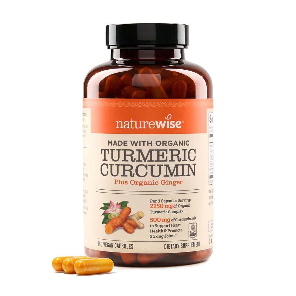 NatureWise Curcumin Turmeric 2250 mg -% 95 Curcuminoids & BioPerine Black Pepper Ekstra Apsiyon - Daily Ortak ve Immune Health Support - Vegan, Non-GMO, 180 Count[60-Day Supply]