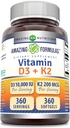 Amazing Formulas Vitamin D3 10000 IU ile C2 200 Mcg | D3 + K2 Kompleksi Tamam | Non-GMO | Gluten-Free | Made in USA (1 Pack, 360 Count)