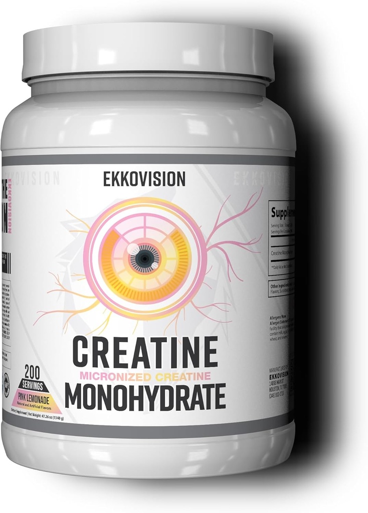 Ekkovision Tinatine Monohidrat Toz, Micronized, Pink Lemonade, Pre Workout & Post Workout Supplement for Men and Women, Energy Support, Easy to Mix in Shakes, Smoothies & Beverages, 200 Hizmetler