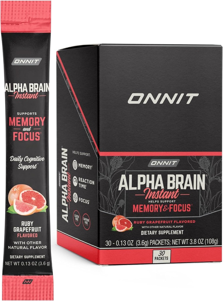 ONNIT Alpha Brain Instant - Ruby Grapetre Flavor - Nootropic Brain ATM Memory Supplement - Brain Support for Focus, Energy & Clarity - Alpha GPC Choline, Cats Claw, L-Theanine, Bacopa - 30ct