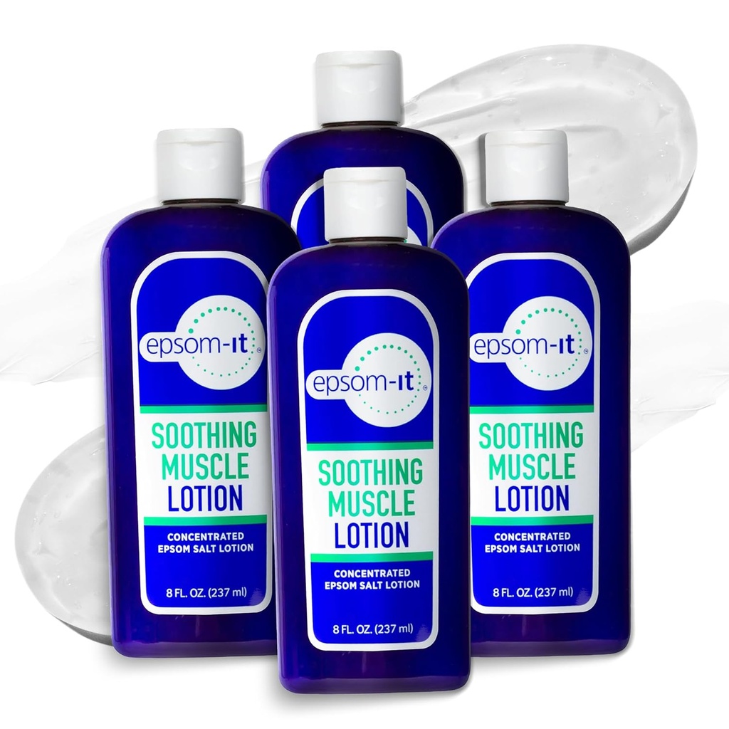 Epsom-It Soothing Muscle Lotion - Epsom Magnezyum Salt Sulfate Cream Arnica for Muscle Stiffness, Topical Magnezyum Lotion, Provideing Comfort for Legs, Diz and Feet, 8.0 oz., 4-Pack