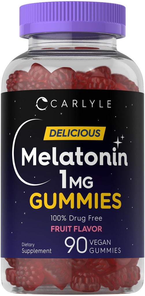 Carlyle Melatonin 1 mg Gummies | 90 Kont | Meyve Flavor Gummy Supplement | Vegan, Non-GMO, Gluten Free