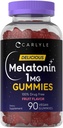 Carlyle Melatonin 1 mg Gummies | 90 Kont | Meyve Flavor Gummy Supplement | Vegan, Non-GMO, Gluten Free