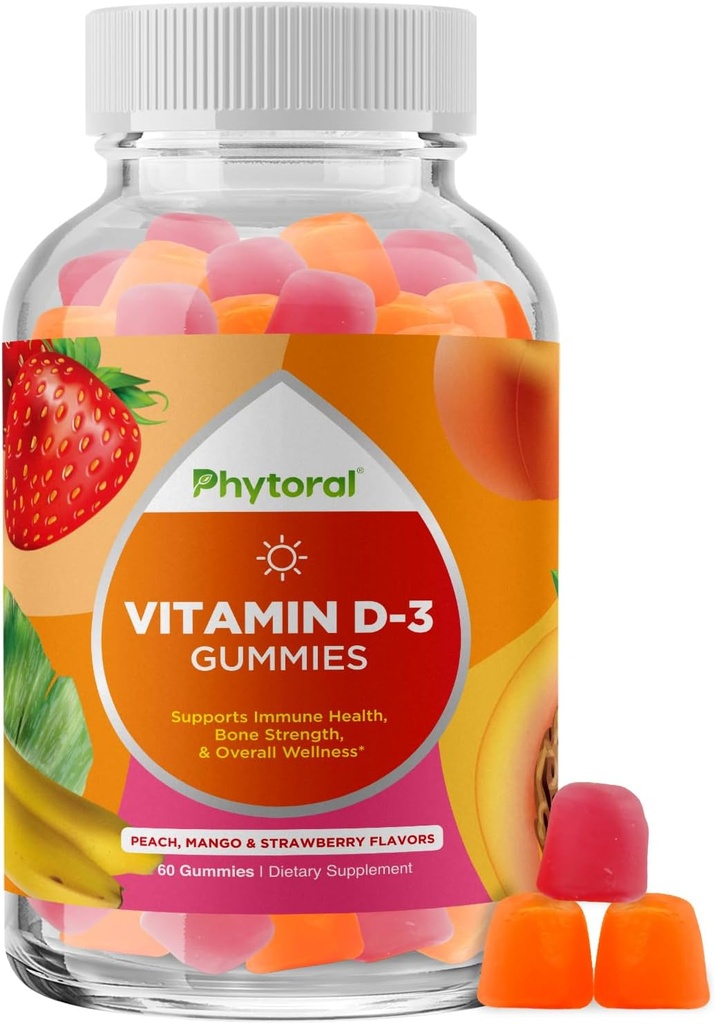 Chewable Vitamin D Gummies for Adults - Delicious Daily Vitamin D3 Gummies with D3 2000IU per Serving - Gluten and Gelatin Free Non-GMO Gummy for Adult Immunity Support (1 Month)