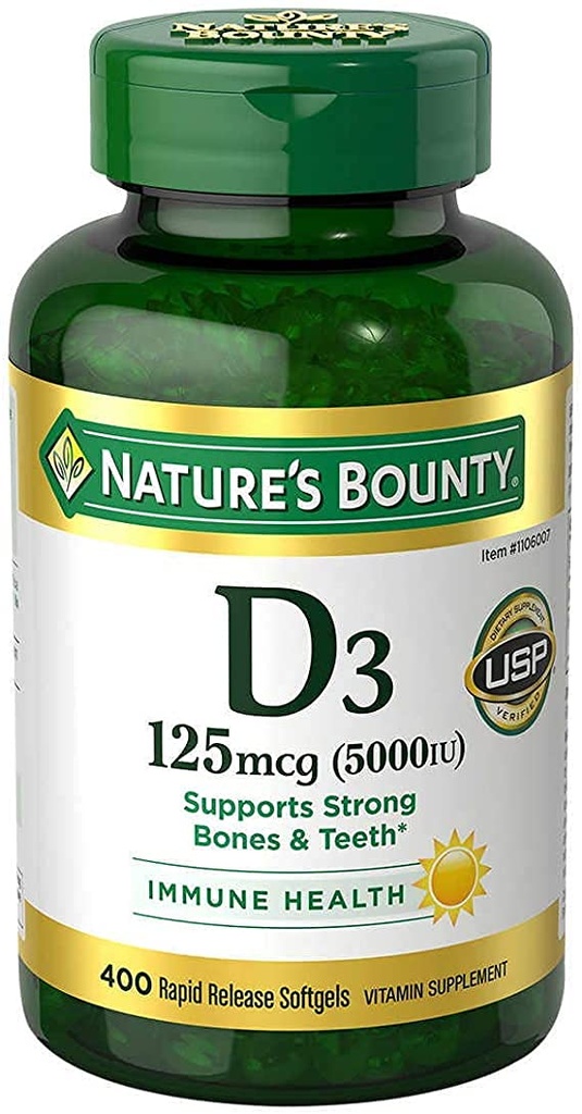Nature's Bounty Immune Health Vitamin D3 5000 iu, Hızlı Yayın 400 Softgels