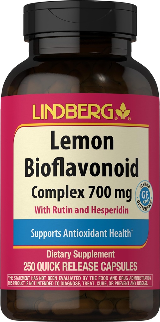 Lindberg Lemon Bioflavonoyak Kompleksi | 700 mg | 250 Capsules | Supplement with Execution and Hesperidin | Non-GMO, Gluten Free Free