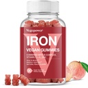 Vegan Demir Gummies Supplement - C, A, B-Complex, Folate, Yetişkinler ve Çocuklar için çinko - Demir Eksikliği için Sağlık Kan & Enerji Desteği, Anemia, No Taste - Peach Flavor (90 Ct)
