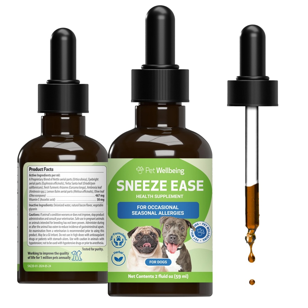 Pet Wellness Sneeze Ease for Dogs - Occasional Sneezing, Mevsimlik Tüm enerjiler, Nose & Eye Discomfort, Eyebright, Nettles - Veterinarian-Formated Herbal Supplement 2 oz (59 ml)