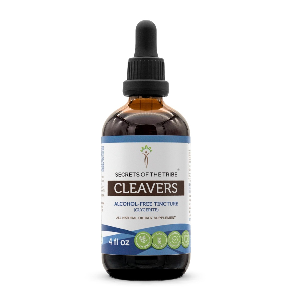 Secrets of the Tribe Cleavers Tincture Alcohol-Free Liquid Extract, Cleavers (Galium aparine) Dried Herb (4 FL OZ)