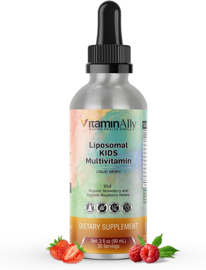 Liposomal Çocuklar Sıvı Çokvitamin | Non-GMO | Clean | Sugar Free | Gluten Free | Organik Berry Flavors | Immune Support | Bone Health | Genel Wellness | 30 Servisler | 3 fl ozz