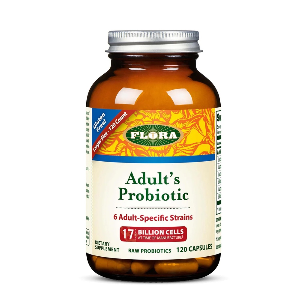 Flora - Adult's Probiotic Blend, Six Adult-Specific Strains, Gluten Free, Raw Probiotic with 17 Billion Cells, 120 Vegetarian Capsules