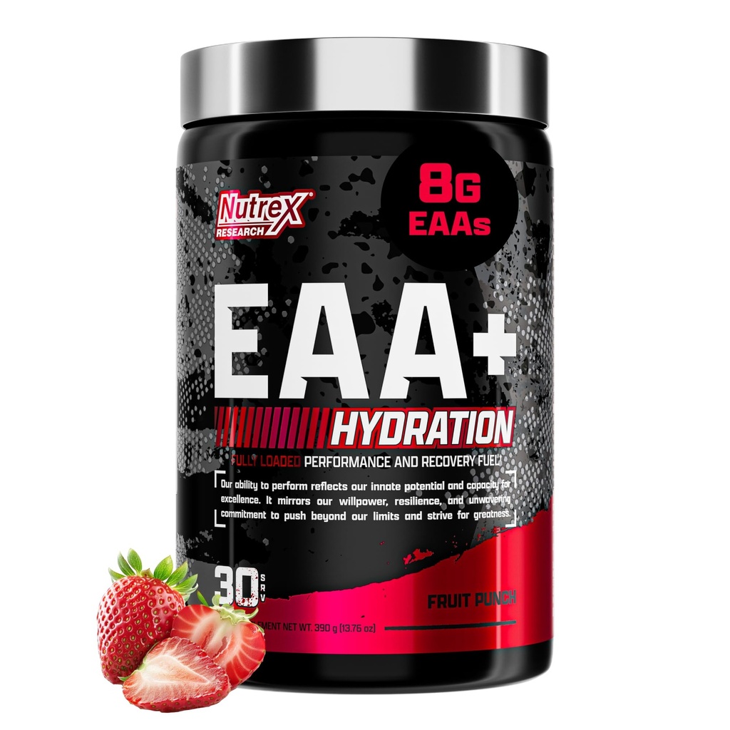 Nutrex Research EAA Hydration | EAAs + BCAA Toz | Muscle Recovery, Strength, Muscle Building, Endurance | 8G Essential Acids + Elektrolytes | 30 Hizmet (Fruit Punch)