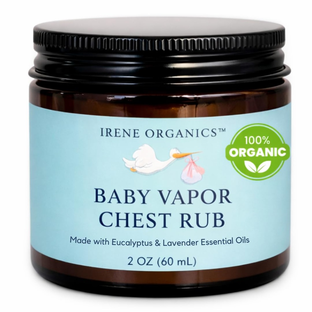 Irene Organics Organic Baby Vapor Chest Rub Clean Vapo Rub, Eucalyptus Essential Oils, All Ages, Newborns and Infants, Hasta Çocuklar Temelleri ve Bebekler, Hasta Çocukları