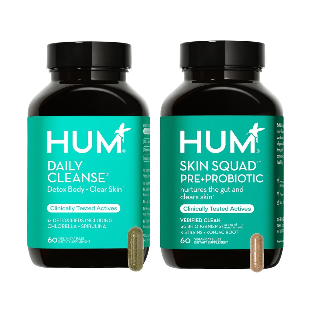 HUM Full Skin Detox ve Cleanse -Proboitics for Problem Skin and Acne Breakouts witrh Organic Algae, Detoxing Herbs, Skin Squad ve Daily Cleanse