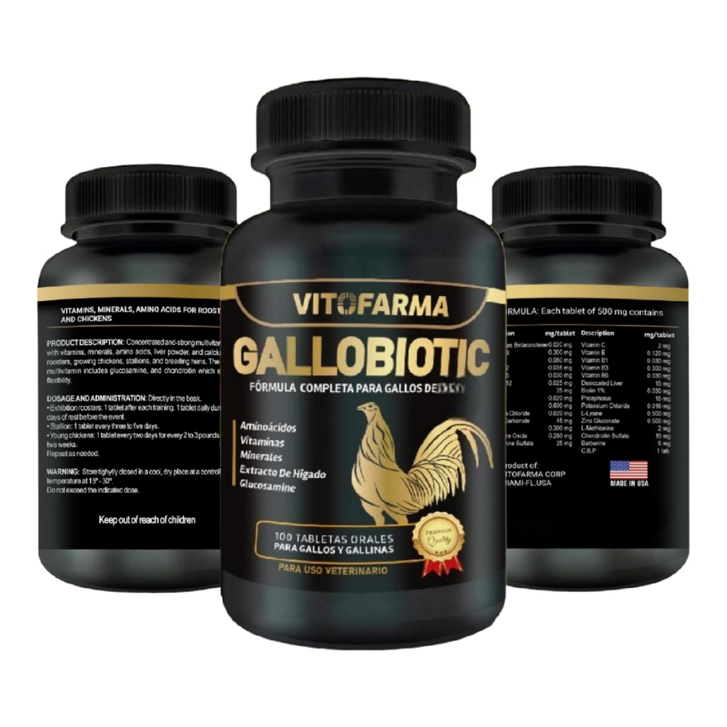 Gallobiyotik Rooster için Doğal Multivitamin, Hens - 100 Tablet | Vitamina Completas para Gallos