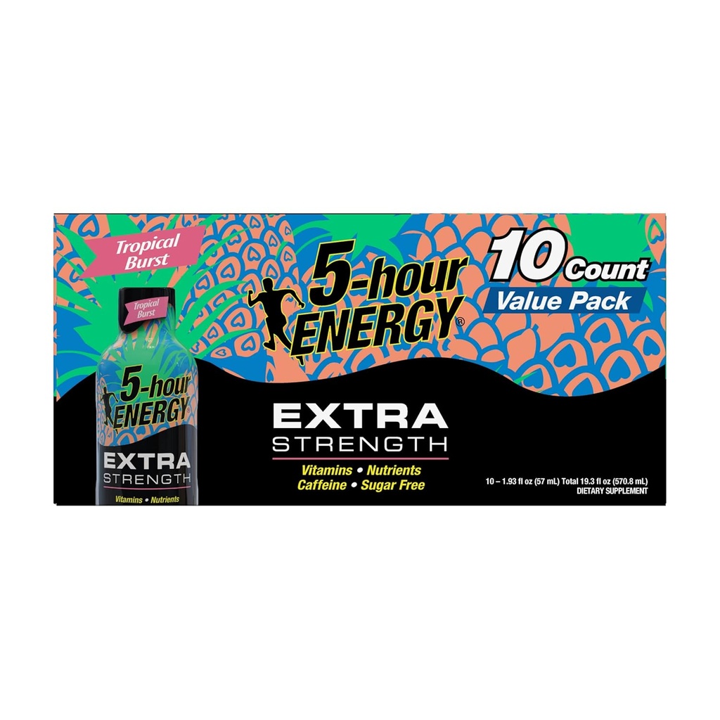 5- Saat Enerji, Shot Ekstra Güçlü, Tropikal Burst, 1.93 Fl Oz, 10 Kont