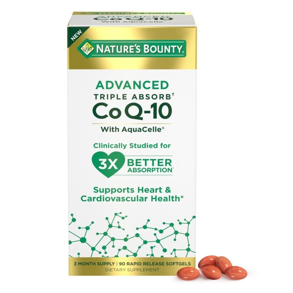 Nature's Bounty Advanced Triple Absorb Co Q-10, Kalp Sağlığı, Hızlı Yayın Softgels, 90 Ctt