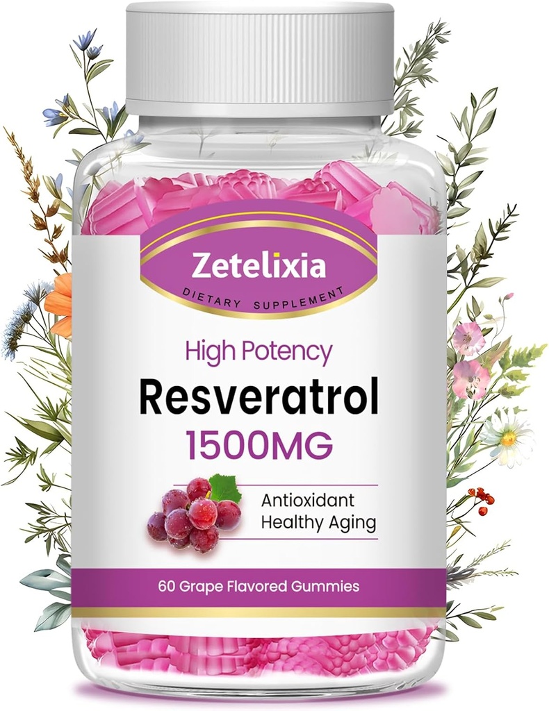 Şeker Free Resveratrol Gummies - Yüksek frekanslı Resveratrol Antioksi, Sağlıklı Ağlama, Cilt, Beyin, Organik - 60 Gummies