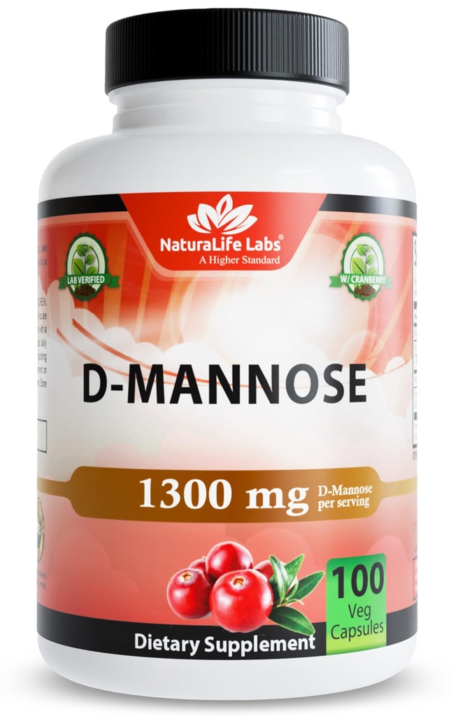NaturaLife Labs Organik D-Mannose 1300 mg hizmet başına 100 mg – 100 Capsules – Non-GMO, Gluten-Free, Vegan