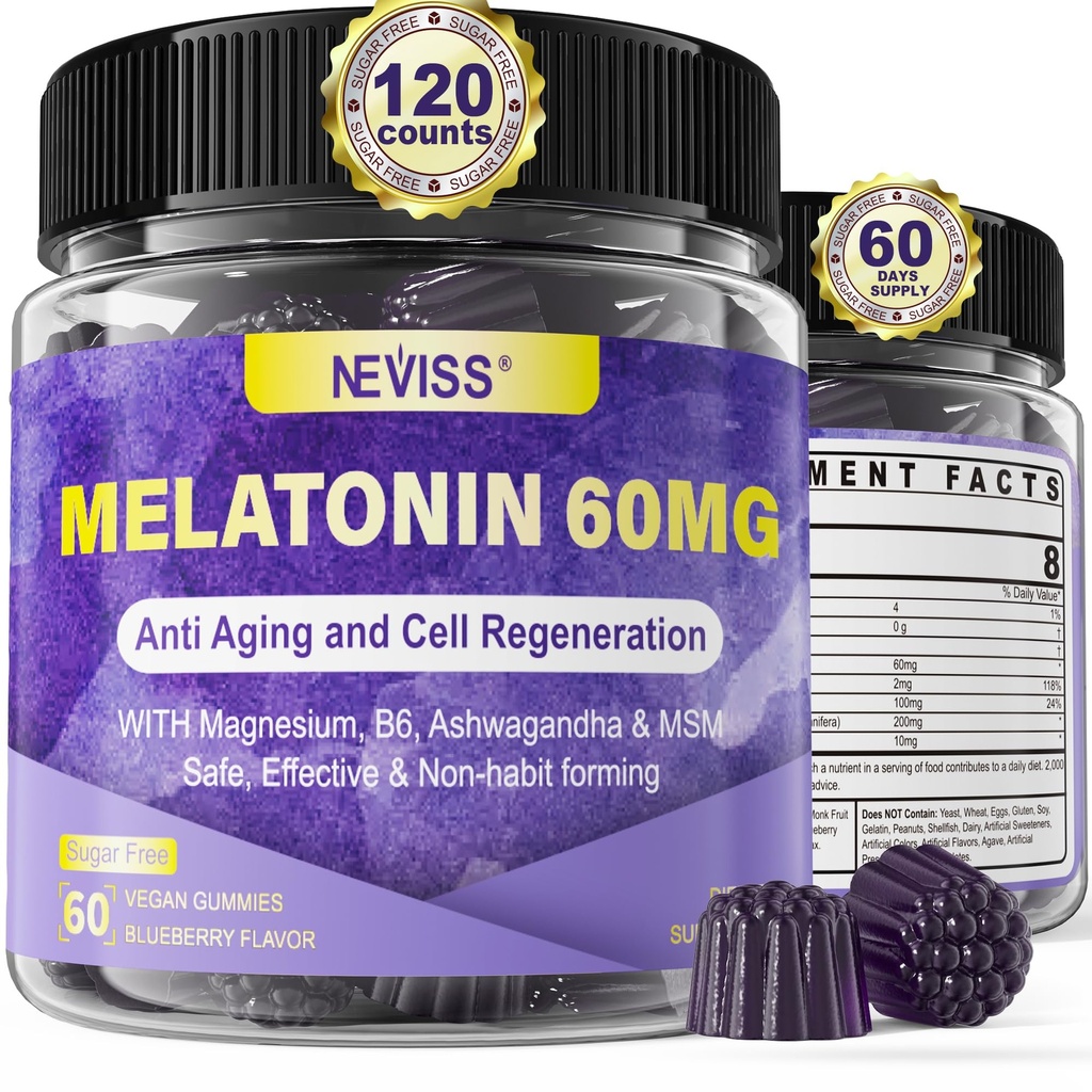 Antioksi & Brain Support Melatonin 60 mg 30 mg 50+ Yetişkinler | Yüksek Dose Melatonin for Anti-Aging & Immune | Ekstra Güçlü Melatonin Gummies with B6, Ashwaganda, MSM - 120 Gummiesnin