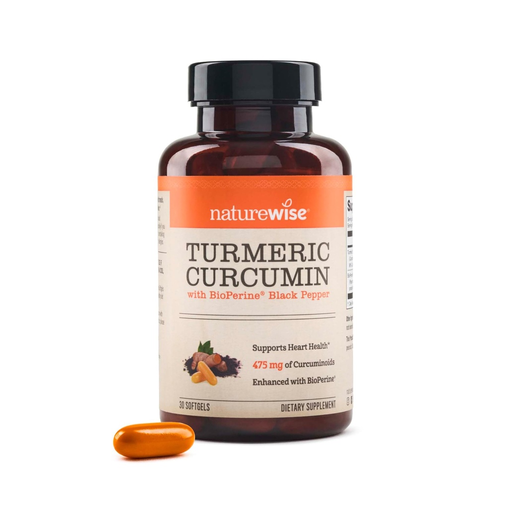 NatureWise Turmeric Curcumin 500 mg with Black Pepper Softgels - Ekstra Kuvvet, Gelişmiş Absorpsiyon -% 95 Curcuminoids & BioPerine for Immune Support - Gluten-Free, Non-GMO - 30 Count[1-Month Supply]