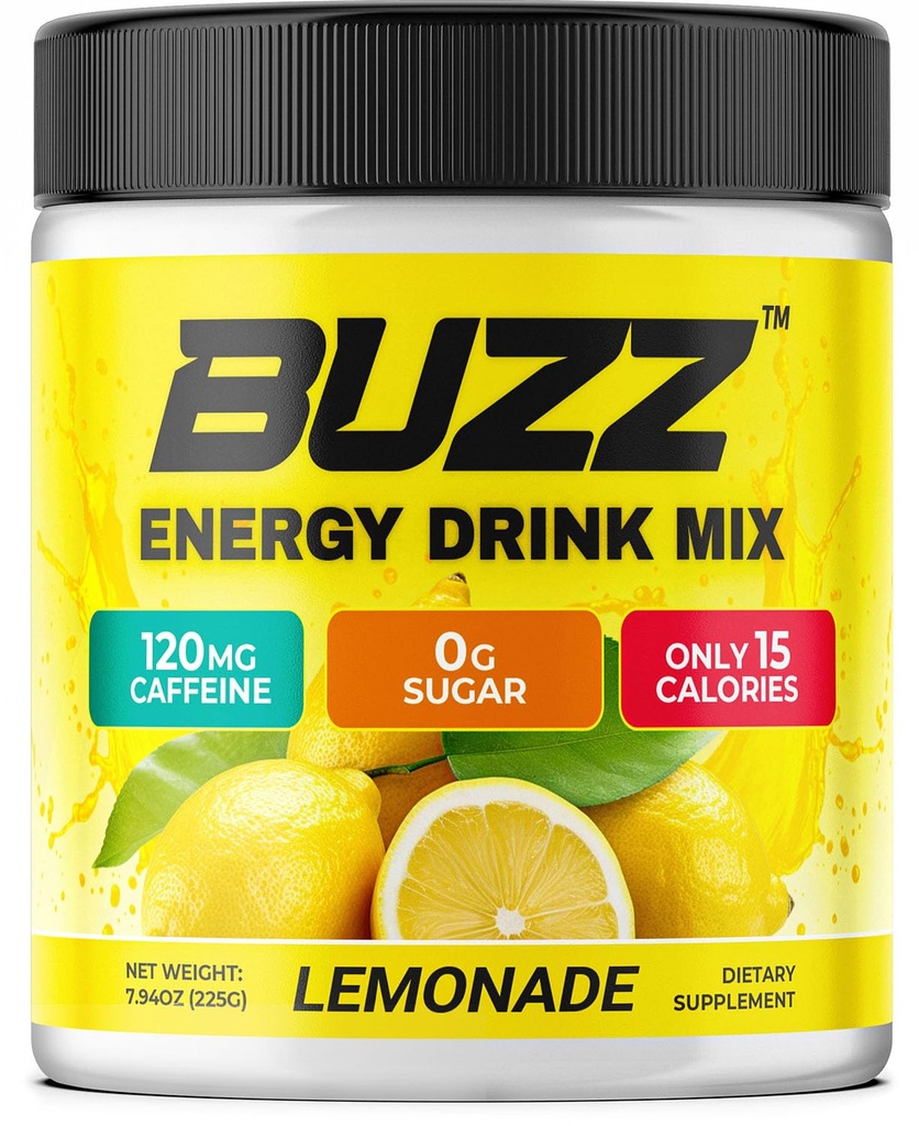 Sabah Buzz Energy Drink Toz - Enerji Boost - Sugar-Free Energy with Antioksis - Morning Kick and Sports Nutrition Endurance Ürün - 30 Hizmet, Lemonade, 8 Ounces, Lemonade, 8 Ounces