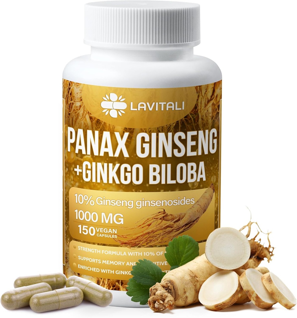 BTC & Ginkgo Biloba 150 Veggie Capsules, Enerji BTC Köklü Toz, Ginkgo Biloba Extract, 100% Natural & Non-GMO, Vegan, Gluten Free, Dairy Free,