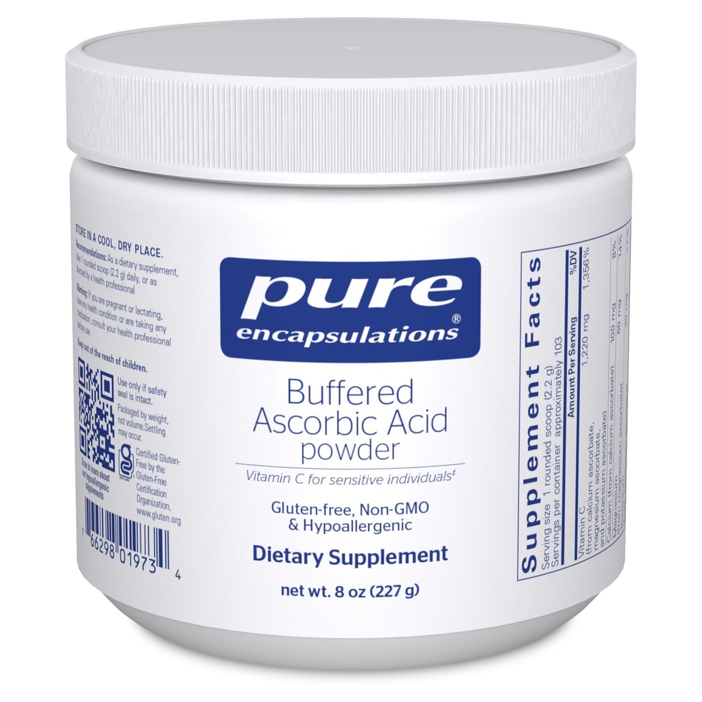 Saf Encapsulations Buffered Ascorbici Toz | Hassas Bireyler için C Supplement | 8 Ounces