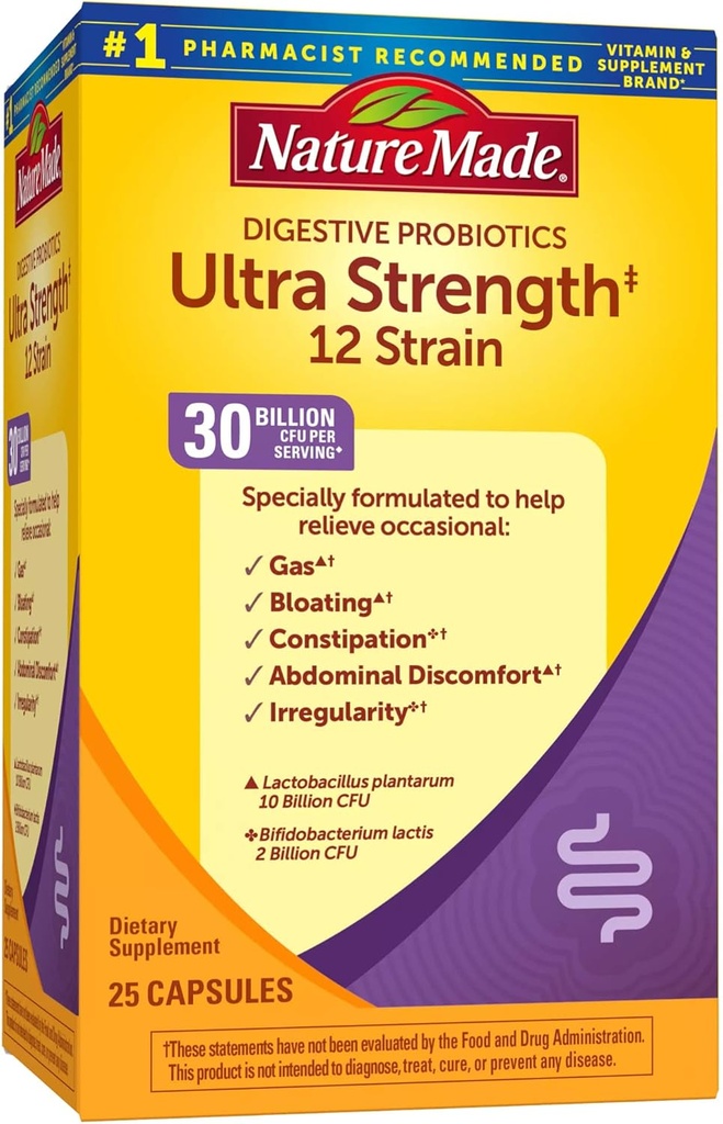 Nature Made Ultra Strength 12 Strain Digestive Probiyotiks, Probiyotikler for Women and Men, 25 Probiyotik Capsules, 25 Day Supply