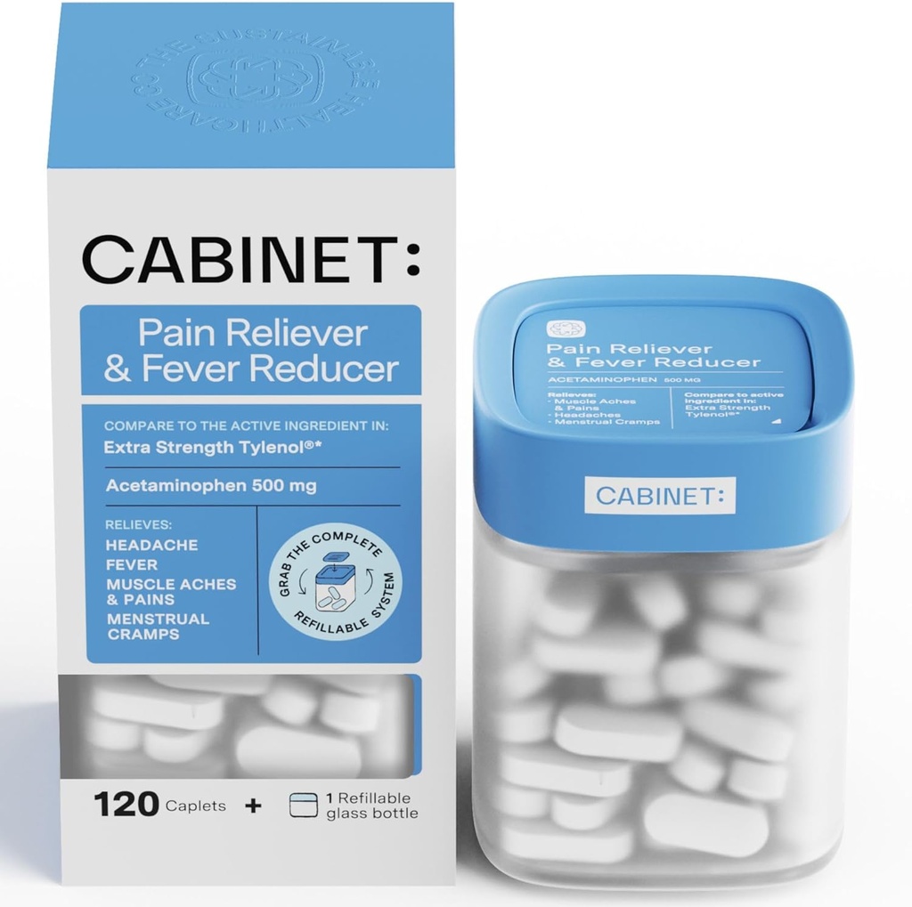 Dolab: 500 mg Acetaminophen for Headache Relief, Toothaches, Sore Throat, ve Ateş Çizimi, 120 Tablet (Starter Kit) içerir.
