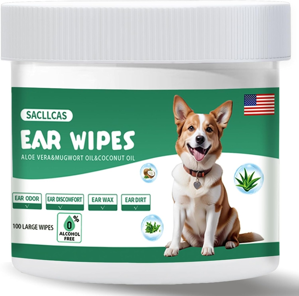 Köpek Kulakları Temiz Wipes 100 Kont, Kulak Evleri için Gerçek pH Dengelendi, Odor & Itch Relief, hipoallergenic Alkol-Free with Aloe Vera, Safe for Puppy Earss