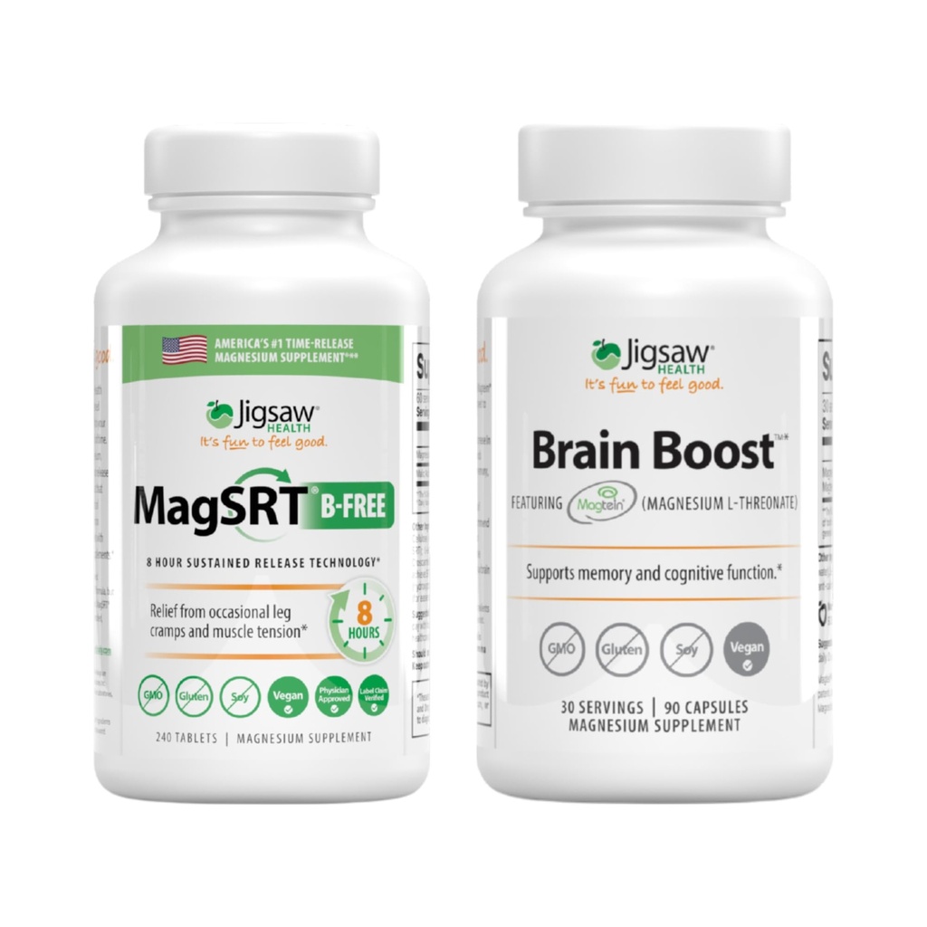 Jigsaw Health Magnezyum Sche | MagSRT (B-Free), 240 Tablet ve Beyin Boost, 90 Capsules