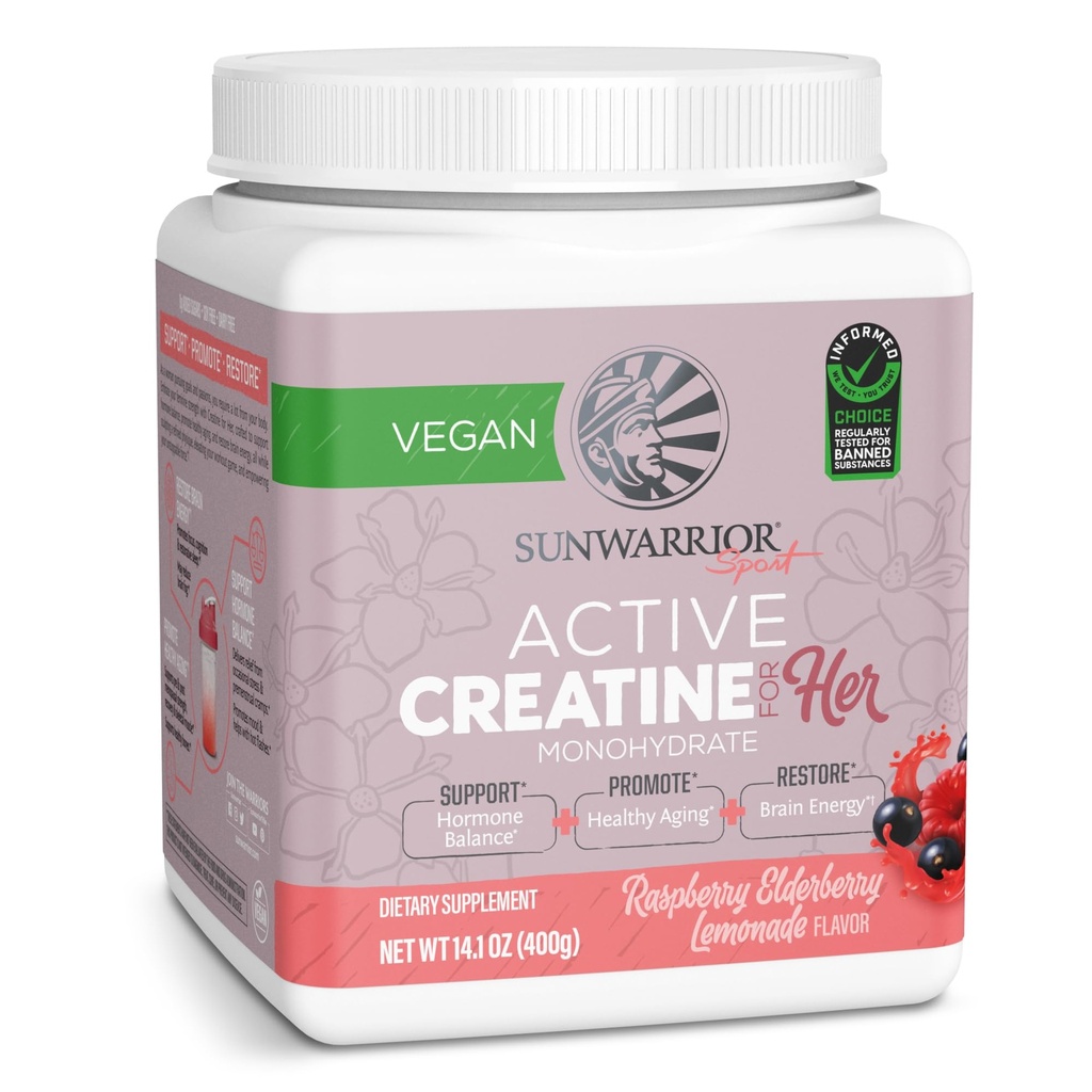 Sunwarrior Women Monohidrat Toz Micronized Pre Workout Recovery Supplement Support Muscle Building Strength Education Cognition | Vegan ve kolayca Mixes 50 Hizmet, Raspberry Lemonade