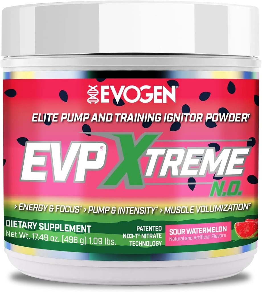 Evogen EVP Xtreme NO - Erkekler ve Kadınlar için Pre Workout Toz | Sugar Free Preworkout with Beta Alanine, Tinatine, and Caffeine for Energy & Pump | Sour Watermelon | 40 Hizmetler
