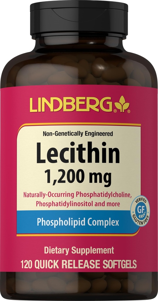 Lindberg Lecithin 1200 mg Supplement | for Men & Women | 120 Softgel Capsules | Phospholipid Kompleksi | Non-GMO, Gluten Free