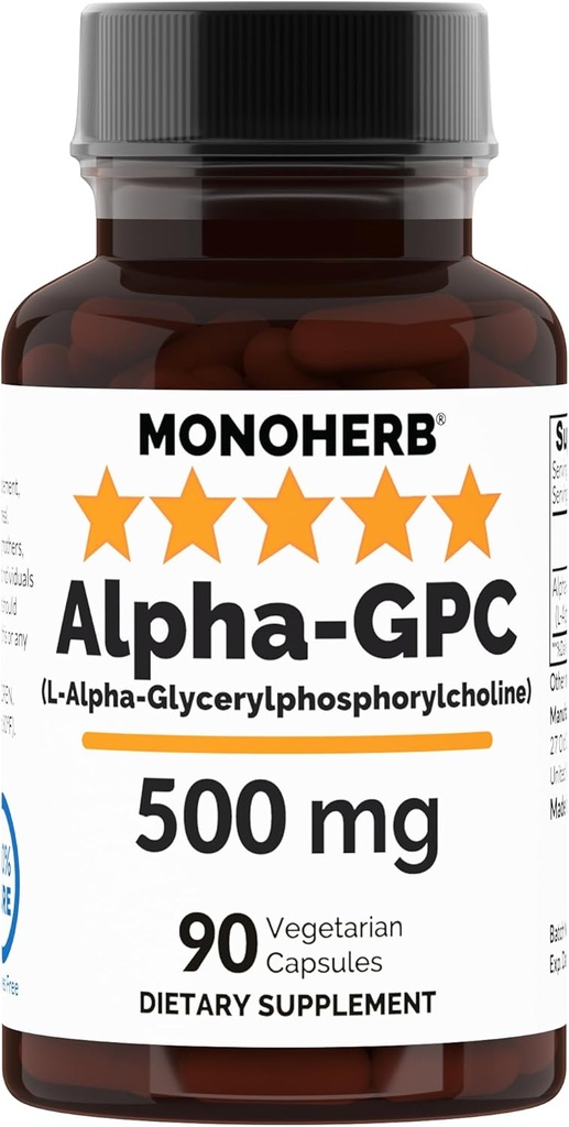 MONOHERB Alpha-GPC 500 mg - 90 Vegan Capsules, Nootropic for Brain Support, Focus, Memory, Motivasyon ve Enerji