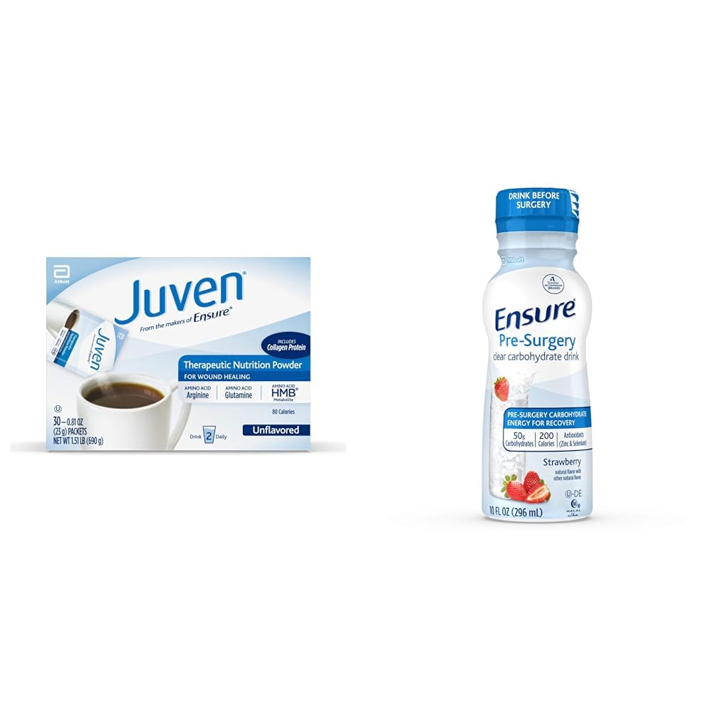 Juven Tedavi Beslenmesi Yara İyiliği Desteği için Toz Mix, Collagen proteini, Unflavored, 30 Kont & Tavsiye Pre-Surgery, Clear Carbohidrat I, Strawberry, 10 Fl Oz (Pack of 4)
