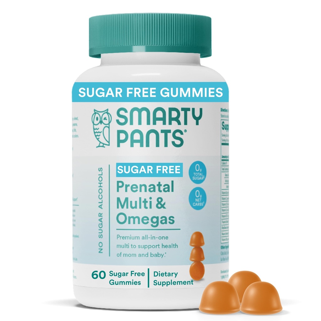 SmartyPants Prenatal Vitamins for Women, Sugar Free Multivitamin Gummies: Metilfolate, Omega 3 (ALA) Vitamin D3, C, B12, B6, A, K & çinko, Inositol, Erythritol Free, 60 (20 Day Supply)