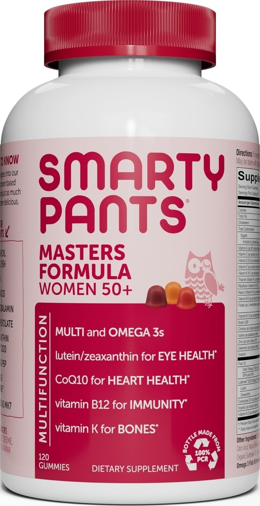 SmartyPants Multivitamin Gummy for Women 50 and Over: Omega 3 Fish Oil (EPA/DHA), Metrik, CoQ10, Vitamin D3, C, B12, B6, A, K & çinko, Biotin, Gluten Free, 120 Kont (30 Gün Supply)