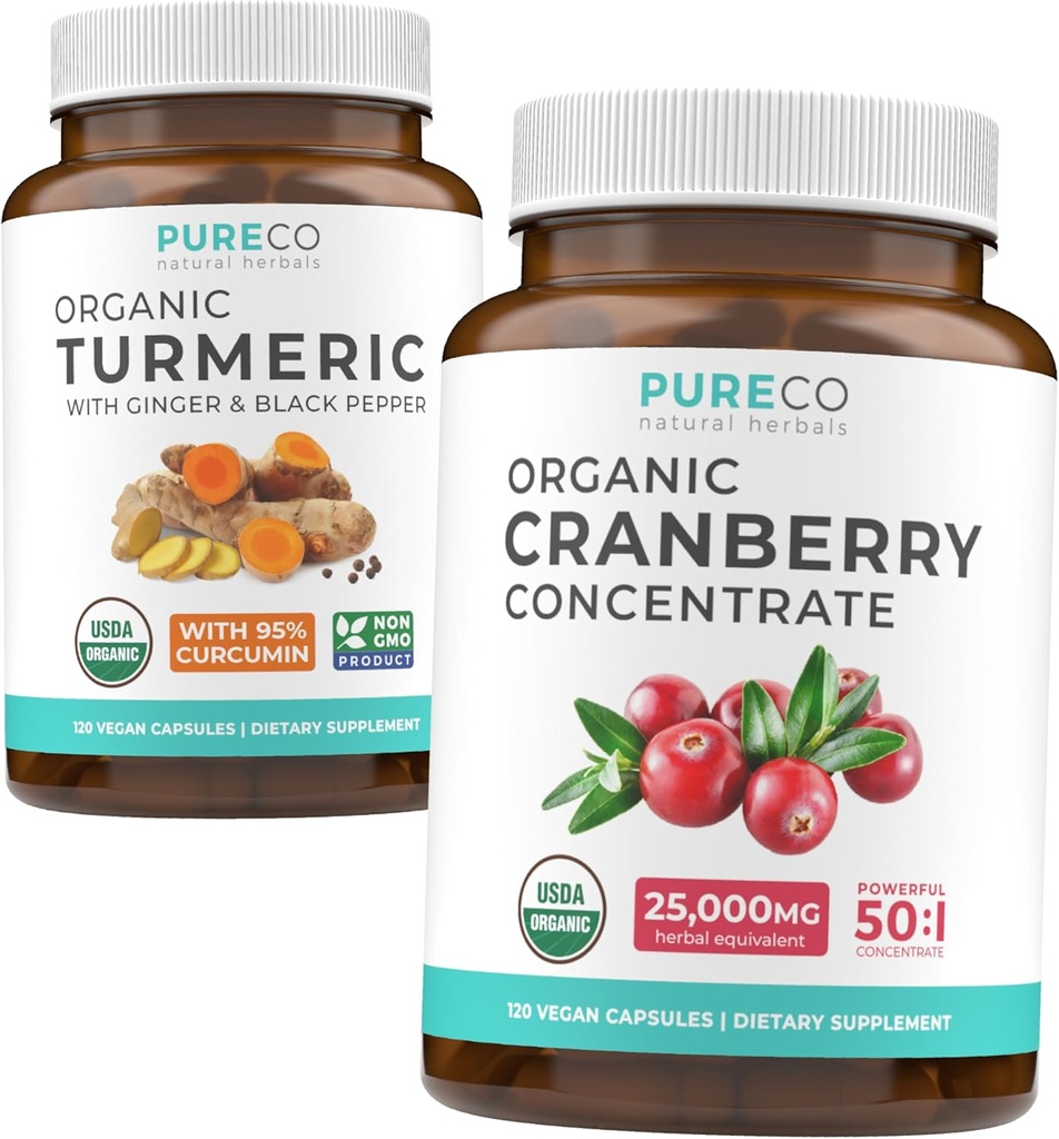 Turmeric & Cranberry Inter (4-Month Supply) Cranberry Curcumin Log of Organic Turmeric Curcumin with Black Pepper & Ginger (120 Caps) & Organic Cranberry Mechanic 50:1 Ekstraksiyon (120 Caps)