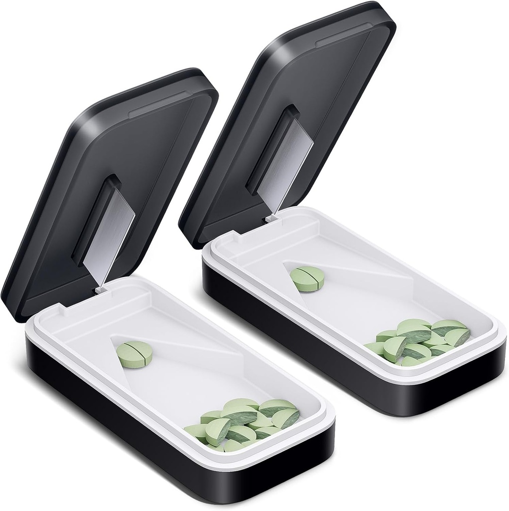 BİR PIX Pill XS 2 Pack, Pill Splitter with Paslanmaz Steel Blade, Pill XS Splitter for Small and Tiny Pills with V-Shaped Design, Pill XSs for Small or Large Pills Professional (Black 01)