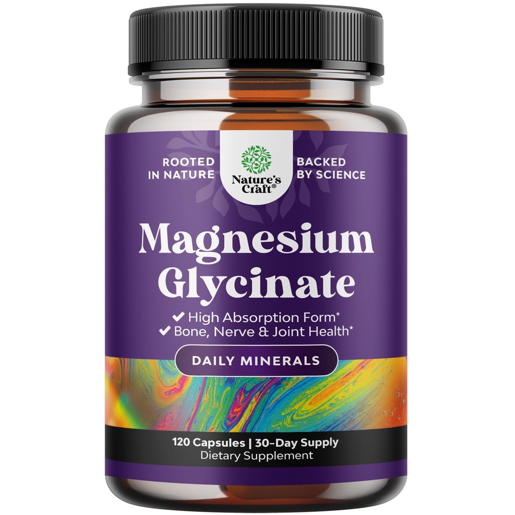 Pure Glycinate Supplement 500 mg - Erkekler ve Kadınlar için Uyku ve Rest Capsules için - Rahatsız Vegan Yüksek Absorps for Relaxation Support - 120