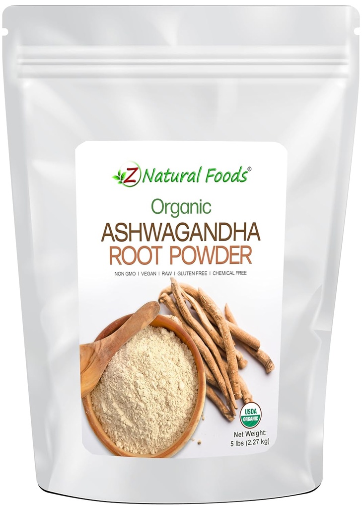 Z Doğal Gıdalar Organik Ashwagandha Root Toz - Bulk 5 lb Boyut - Güçlü Adaptogen & Ayurvedic Superstar - Kendi Capsules & Pills -% 100 Pure, Raw, Chemical Free, Non-GMOMOMO