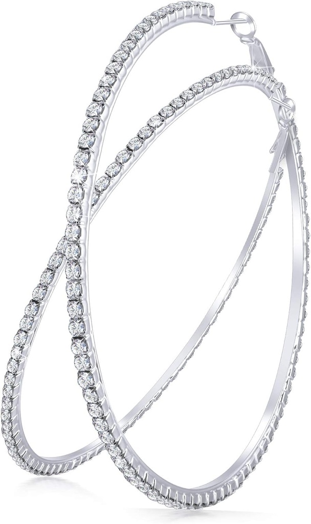 Büyük Renstone Hoop Earrings Shining Crystal Renstone D st Big Hoop Earrings for Women Wedding Party Favor, 80 mm