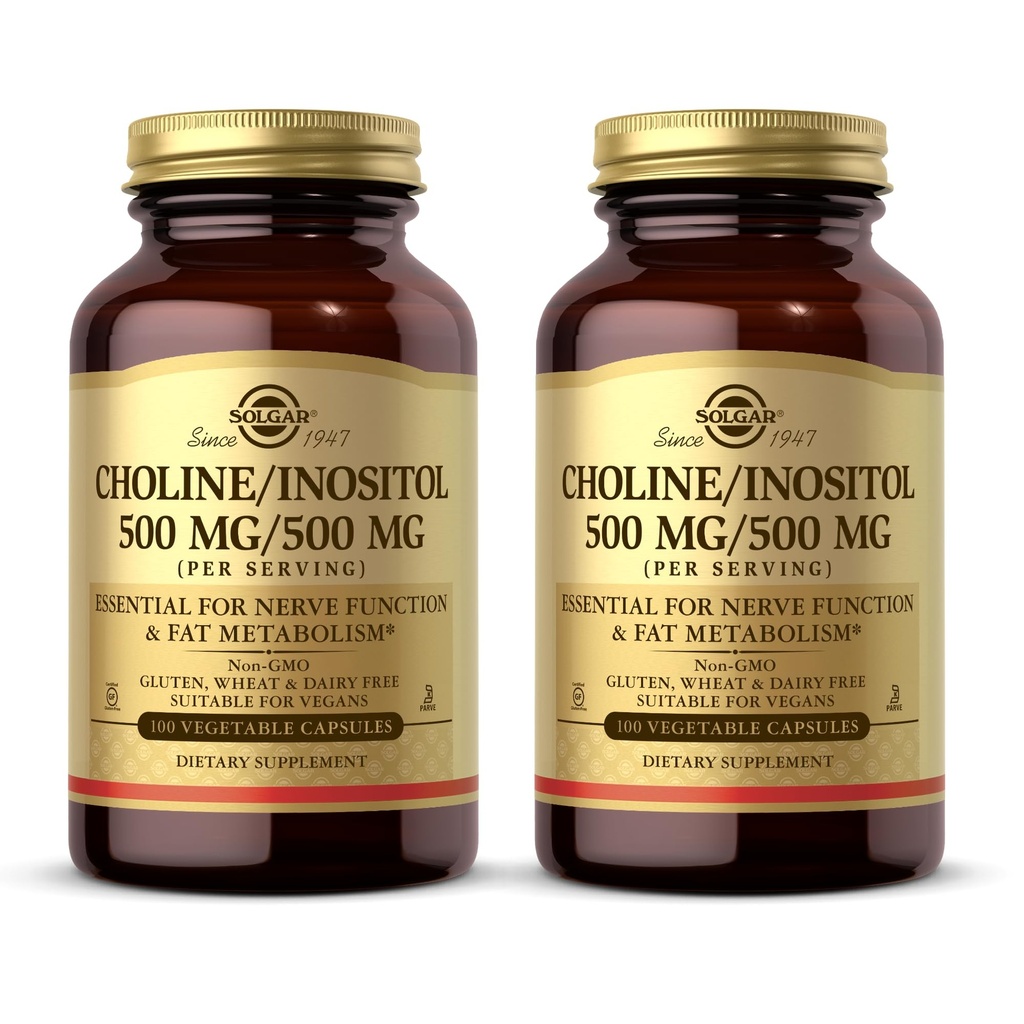 Solgar Choline/Inositol 500 mg/500 mg, 100 Sebze Kapsülleri ( 2) - Enerji Metabolism, Liver Health, Essential for Brain & Nerve Function - Non-GMO, Vegan, Kosher - 100 Toplam Hizmetler