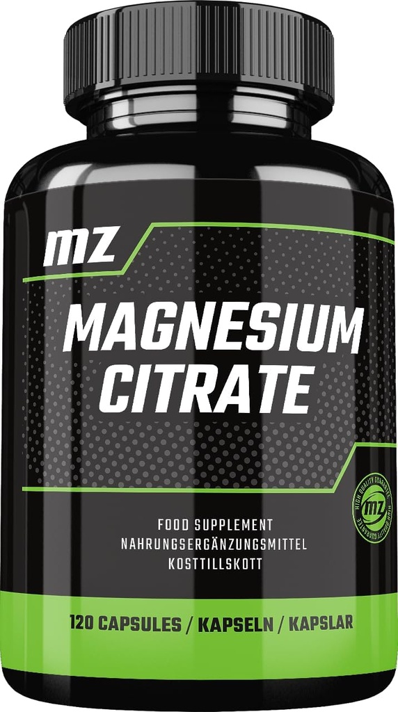 Magnezyum Citrate 120 mg + Vitamin B6 (P-5-P) 3 mg, 120 Vegan Capsules, 4 Ay Supply, Organik Magnezyum Formu - Destek Bone Strength and Nervous System - by MZZ