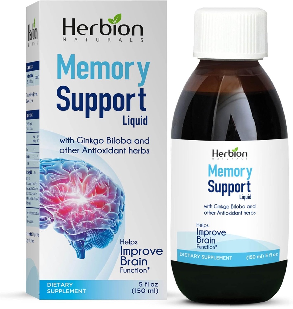 HERBION Naturals Memory Support Liquid - Beyin Fonksiyonlarını ve Absent Mindedness'i iyileştirmeye yardımcı olur, Ginkgo Biloba, Yetişkinler ve Çocuklarla 12 Yıl boyunca Sağlıklı Mood Seviyeleri koruyun, 5 fl oz, 150 ml