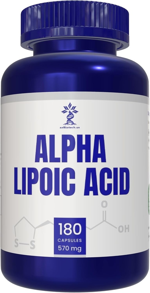 Alfa Lipoic Asit (ALA) 570 mg Capsules - 180 Kont, Gluten Free, Non-GMO, Vegan