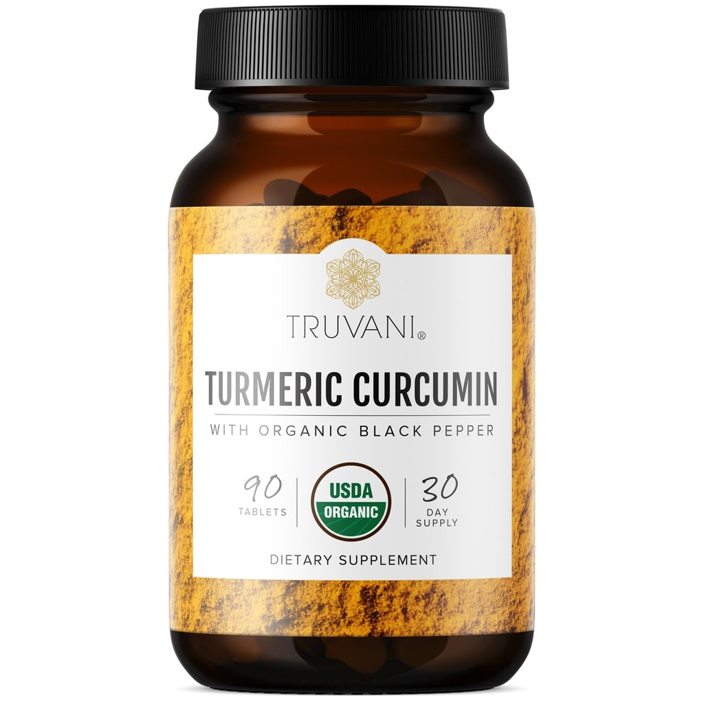 Truvani Organik Turmeric Curcumin Tabletleri 1,350 mg Her - Siyah Pepper ile Doğal Ortak Destek - 90 Tabletler